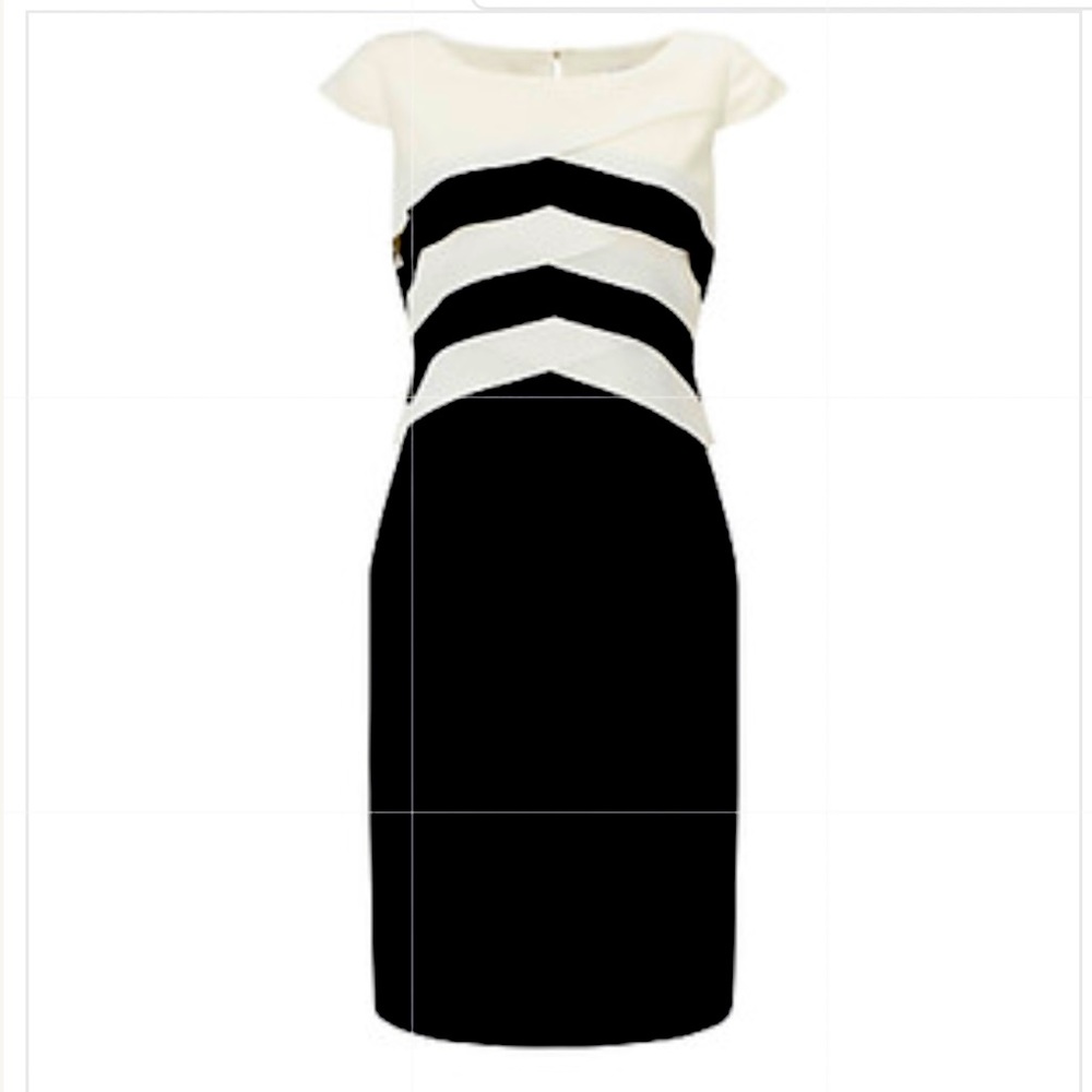 Jacques Vert Petite Scallop Dress Black Cream